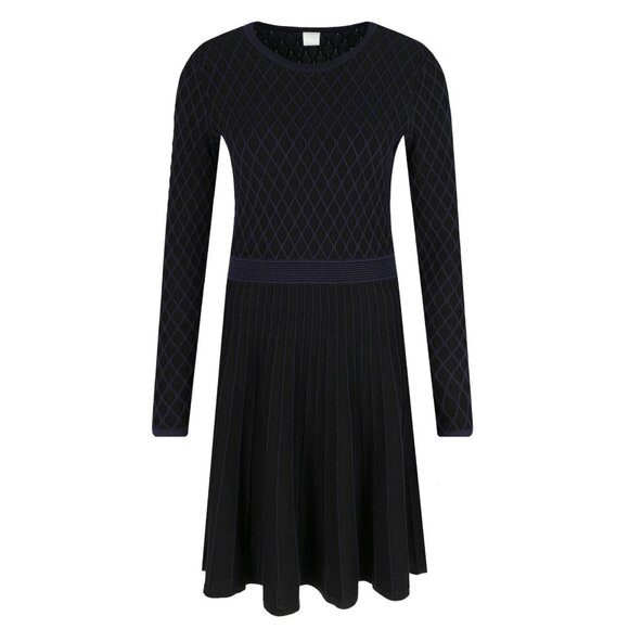 Sold Hugo Boss Wedressy Pleated Dress Size Medium Blue Silk Blend Long Sleeve - Picture 5 of 16